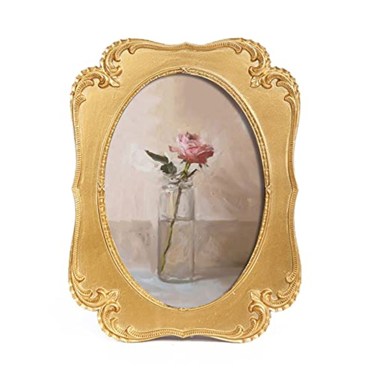 Vintage 5x7 Gold Oval Picture Frame Antique Ornate Table Top and Wall Mounting Photo Frame with High Definition Glass Front for Home Decor, Retro Photo Gallery, Old-Fashioned Art, Gold